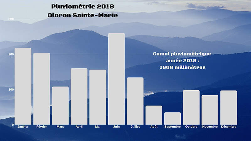 Bilan pluviométrique sur Oloron Sainte-Marie en 2018