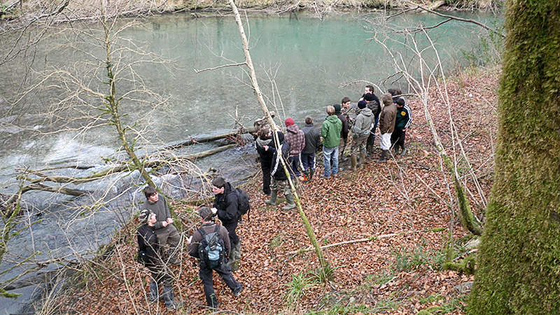 Approche des frayères à salmonidés lors d'une sortie nature avec des scolaires