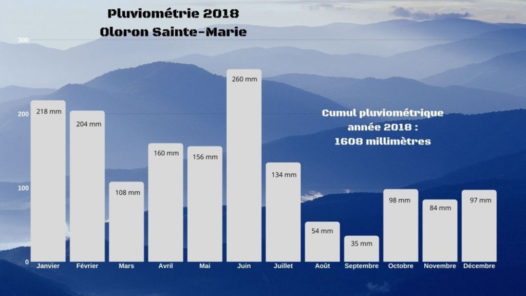 détail graphique pluviométrie oloron sainte marie année 2018