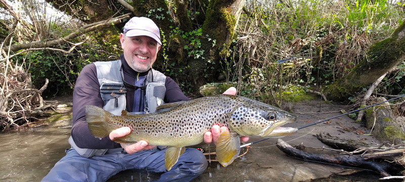 Truite des gaves prise grâce à l'épuisette artisanale de David DA ROCHA